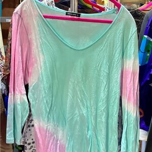 David Cline Women's Long Sleeve Tie-Dye Top - Pink and Green